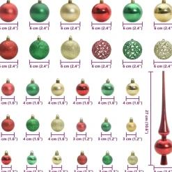 vidaXL Kerstballen met 150 LED - 61-delig - Ø3/4/6 cm - Multikleur - Kunststof