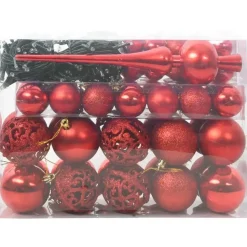 vidaXL Kerstballen met 150 LED - 61-delig - Ø3/4/6 cm - Rood - Kunststof - Mix