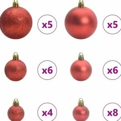 vidaXL Kerstballen met 150 LED - 61-delig - Ø3/4/6 cm - Rood - Kunststof - Mix
