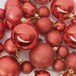 vidaXL Kerstballen met 150 LED - 61-delig - Ø3/4/6 cm - Rood - Kunststof - Mix