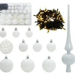 vidaXL Kerstballen set met 150 LED - 61x - Ø3/4/6 cm - Wit - Kunststof - Mix