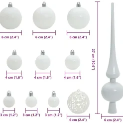 vidaXL Kerstballen set met 150 LED - 61x - Ø3/4/6 cm - Wit - Kunststof - Mix