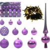 vidaXL Kerstballen set met 150 LED - 61x - Ø3/4/6 cm - Lila - Kunststof - Mix