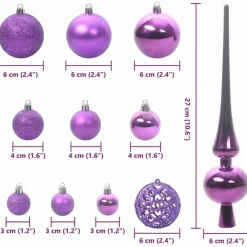 vidaXL Kerstballen set met 150 LED - 61x - Ø3/4/6 cm - Lila - Kunststof - Mix