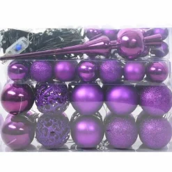 vidaXL Kerstballen set met 150 LED - 61x - Ø3/4/6 cm - Lila - Kunststof - Mix