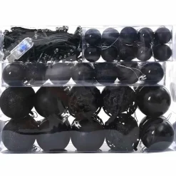 vidaXL Kerstballen set met 150 LED - 61x - Ø3/4/6 cm - Zwart - Kunststof - Mix