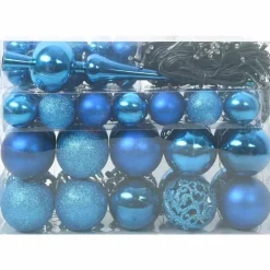 vidaXL Kerstballen set met 150 LED - 61x - Ø3/4/6 cm - Blauw - Kunststof - Mix