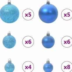 vidaXL Kerstballen set met 150 LED - 61x - Ø3/4/6 cm - Blauw - Kunststof - Mix