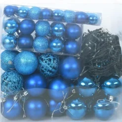 vidaXL Kerstballen set met 300 LED - 120x - Ø3/4/6 cm - Blauw - Kunststof - Mix