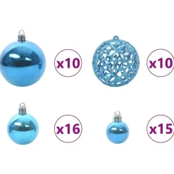 vidaXL Kerstballen set met 300 LED - 120x - Ø3/4/6 cm - Blauw - Kunststof - Mix