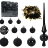vidaXL Kerstballen set met 300 LED - 120x - Ø3/4/6 cm - Zwart - Kunststof - Mix