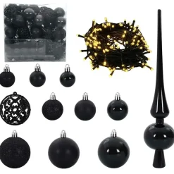 vidaXL Kerstballen set met 300 LED - 120x - Ø3/4/6 cm - Zwart - Kunststof - Mix