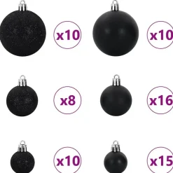vidaXL Kerstballen set met 300 LED - 120x - Ø3/4/6 cm - Zwart - Kunststof - Mix