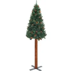 vidaXL Kerstboom met echt hout en dennenappels smal 210 cm PVC groen
