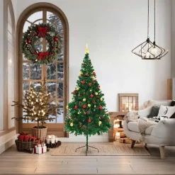 vidaXL Kunstkerstboom met verlichting en kerstballen 180 cm groen