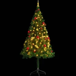 vidaXL Kunstkerstboom met verlichting en kerstballen 180 cm groen