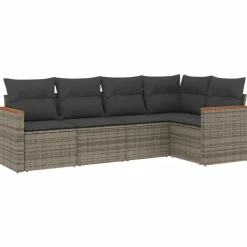 vidaXL Loungbank voor 5 met kussens en armsteun - Grijs - Poly rattan