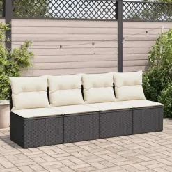 vidaXL Loungebank 2 zits met crème kussens poly rattan - Zwart 110x62x69 cm