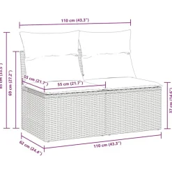 vidaXL Loungebank 2 zits met crème kussens poly rattan - Zwart 110x62x69 cm