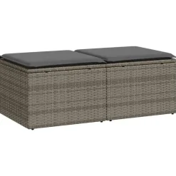 vidaXL Loungebank 2 zits met kussens poly rattan - Grijs krukken 110x55x37 cm
