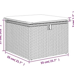 vidaXL Loungebank voor 2 met kussens poly rattan - Grijs krukken 110x55x37 cm