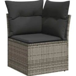 vidaXL Loungeset met 8 kussens en hout armsteun - Grijs - 6 stuks