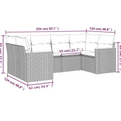 vidaXL Loungeset met 8 kussens en hout armsteun - Grijs - 6 stuks