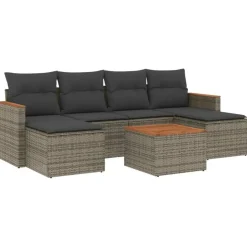 vidaXL Loungeset met 4 kussens - hout armsteun & salontafel - Grijs - 6 stuks