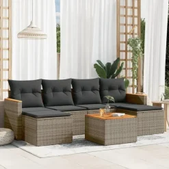 vidaXL Loungeset met 4 kussens - hout armsteun & salontafel - Grijs - 6 stuks