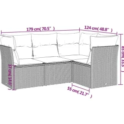 vidaXL Loungeset met 7 kussens voor 4 personen - Grijs - Poly Rattan - 4 stuks