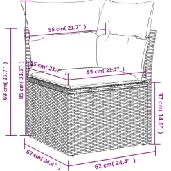 vidaXL Loungeset met 11 kussens en hout armsteun - Grijs - 10 stuks