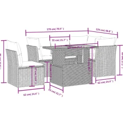 vidaXL Loungeset met kussens & verstelbaar hout tuintafel - Donkergrijs 5 stuks