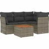 vidaXL Loungeset met kussens & hout salontafel - Grijs - Poly rattan - 5 stuks