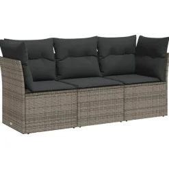 vidaXL Loungeset met kussens - set van 3 - Grijs - Poly Rattan - 179x62x69 cm