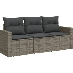 vidaXL Loungeset met kussens voor 3 personen - Grijs - Poly Rattan