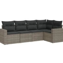 vidaXL Loungeset met kussens voor 5 personen - Grijs - Poly Rattan - 5 stuks
