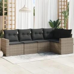 vidaXL Loungeset met kussens voor 5 personen - Grijs - Poly Rattan - 5 stuks