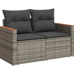vidaXL Loungeset met kussens - hout armsteun & salontafel - Grijs - 6 stuks