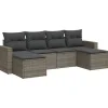 vidaXL Loungeset met kussens en 2 krukken - Grijs - Poly rattan - 6 stuks