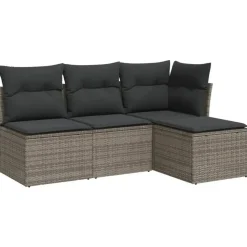 vidaXL Loungeset met kussens - Grijs - Poly rattan - 4 stuks