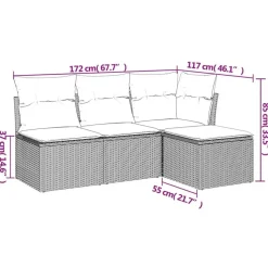 vidaXL Loungeset met kussens - Grijs - Poly rattan - 4 stuks