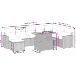 vidaXL Loungeset voor 8 met kussens en verstelbaar hout salontafel - 9 stuks