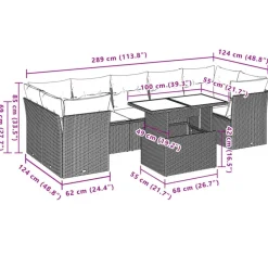 vidaXL Loungeset voor 7 met kussens en verstelbaar salontafel - Gris - 8 stuks