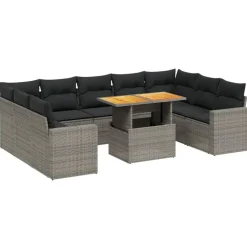vidaXL Loungeset voor 9 met kussens en verstelbaar hout salontafel - 10 stuks