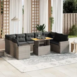 vidaXL Loungeset voor 9 met kussens en verstelbaar hout salontafel - 10 stuks