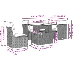 vidaXL Loungeset voor 5 met kussens & verstelbaar salontafel - Gris - 6 stuks