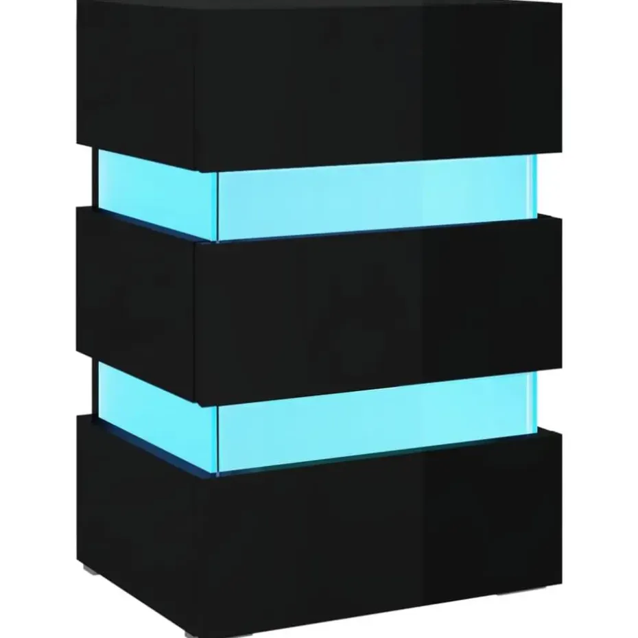 vidaXL Nachtkastje LED 45x35x67 cm bewerkt hout hoogglans zwart