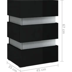 vidaXL Nachtkastje LED 45x35x67 cm bewerkt hout hoogglans zwart