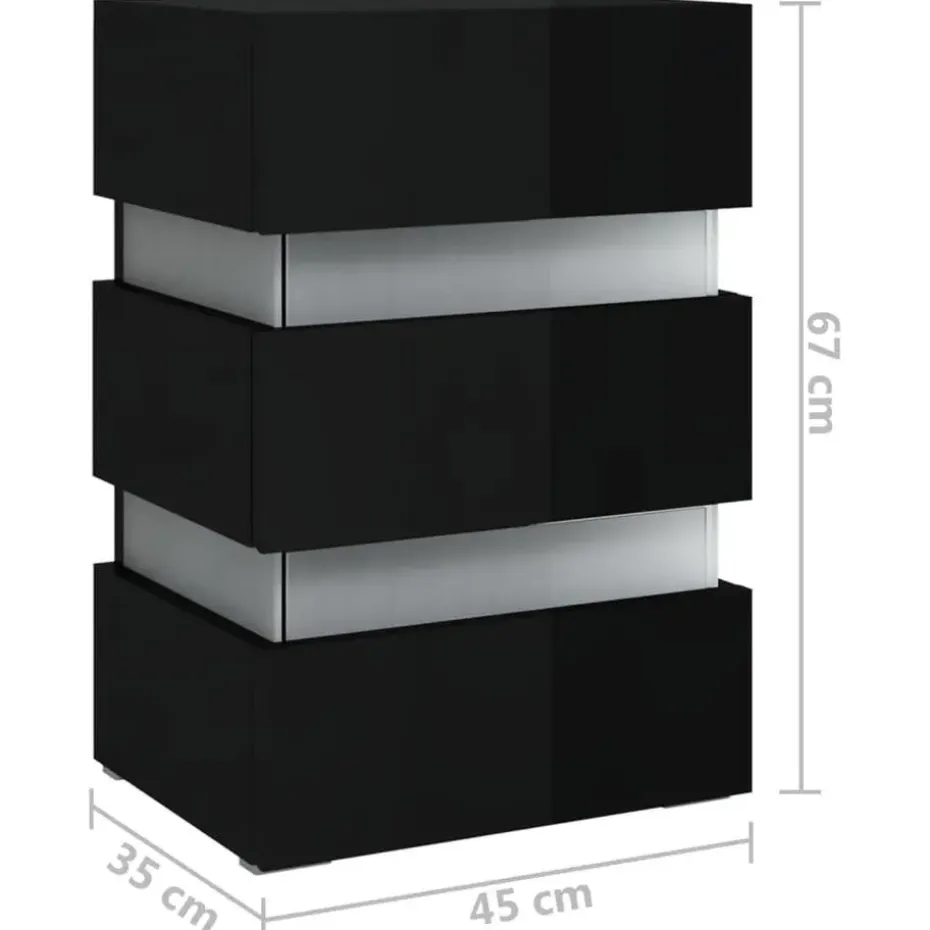 vidaXL Nachtkastje LED 45x35x67 cm bewerkt hout hoogglans zwart