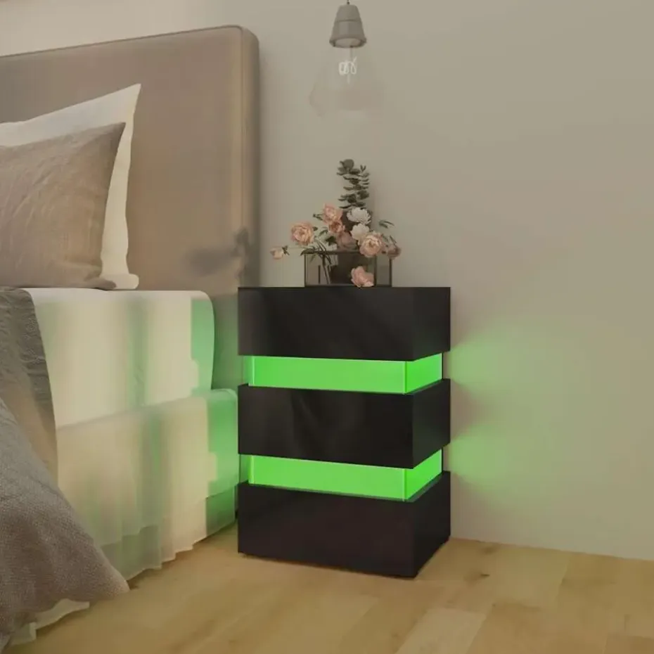 vidaXL Nachtkastje LED 45x35x67 cm bewerkt hout hoogglans zwart